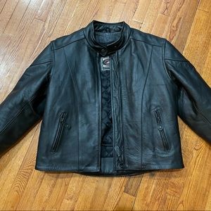 Leather women’s motorcycle jacket.